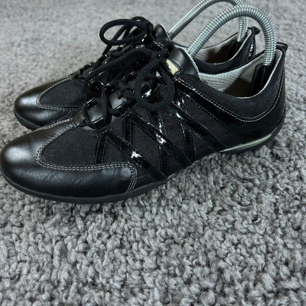 Geox Respira Sneakers Womens US8 Eur 38 Black Leather Tennis Shoes